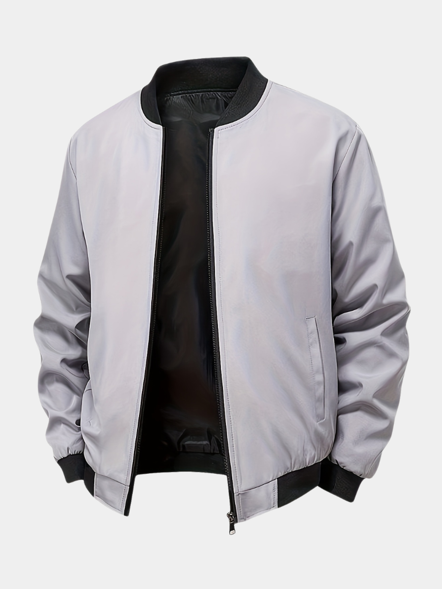 SOLID ZIP BASEBALL JACKET FOR MEN