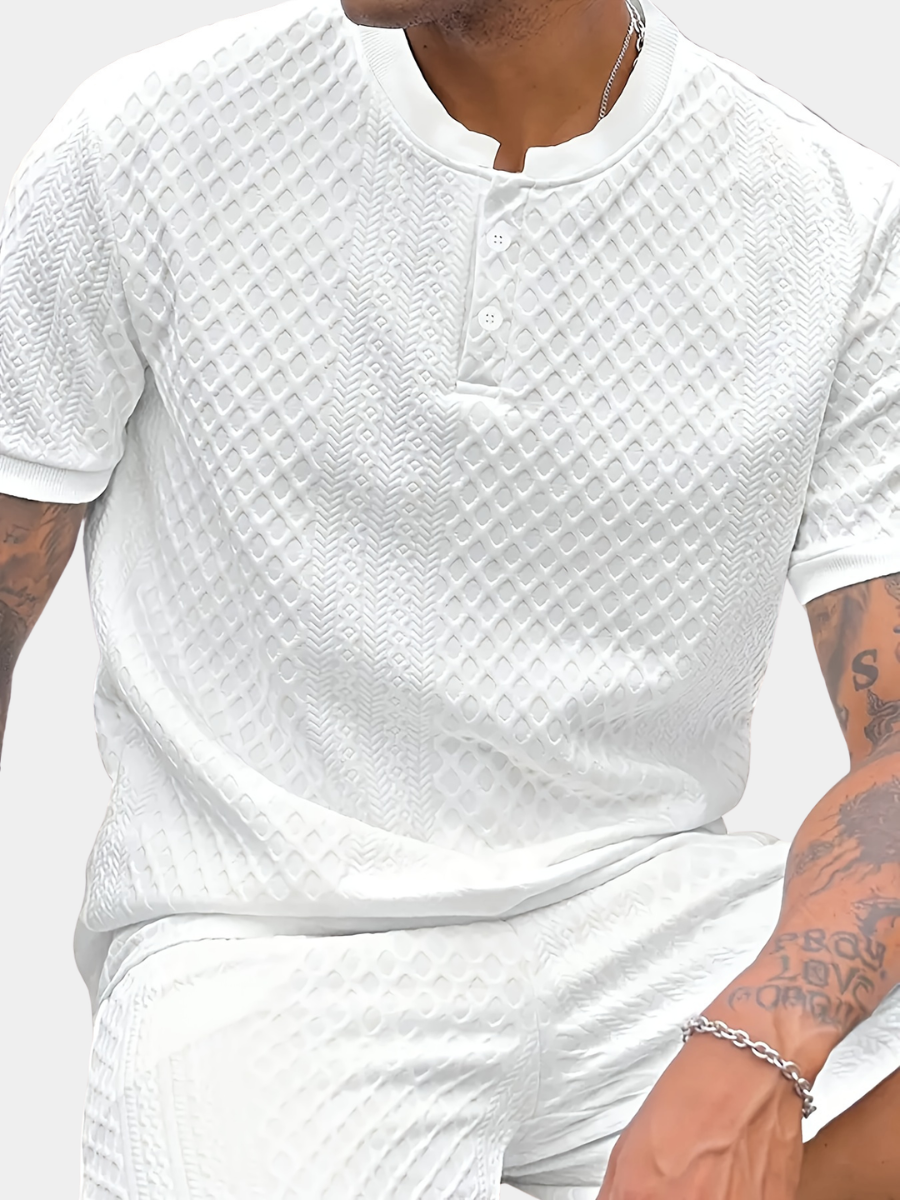 JACQUARD HENLEY POLO SHIRT FOR MEN