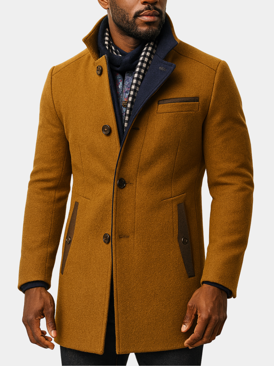COLORBLOCK WOOL OVERCOAT FOR MEN