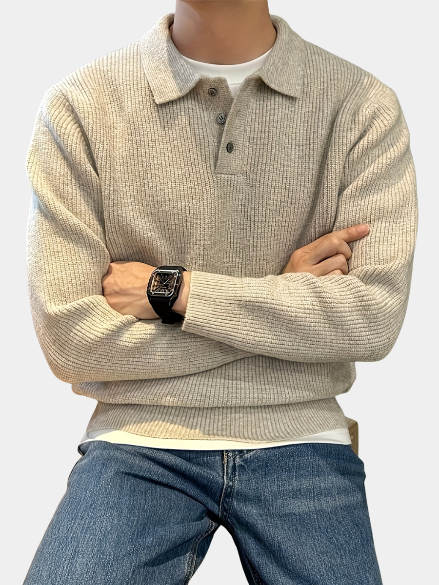 RIBBED POLO SWEATER FOR MEN