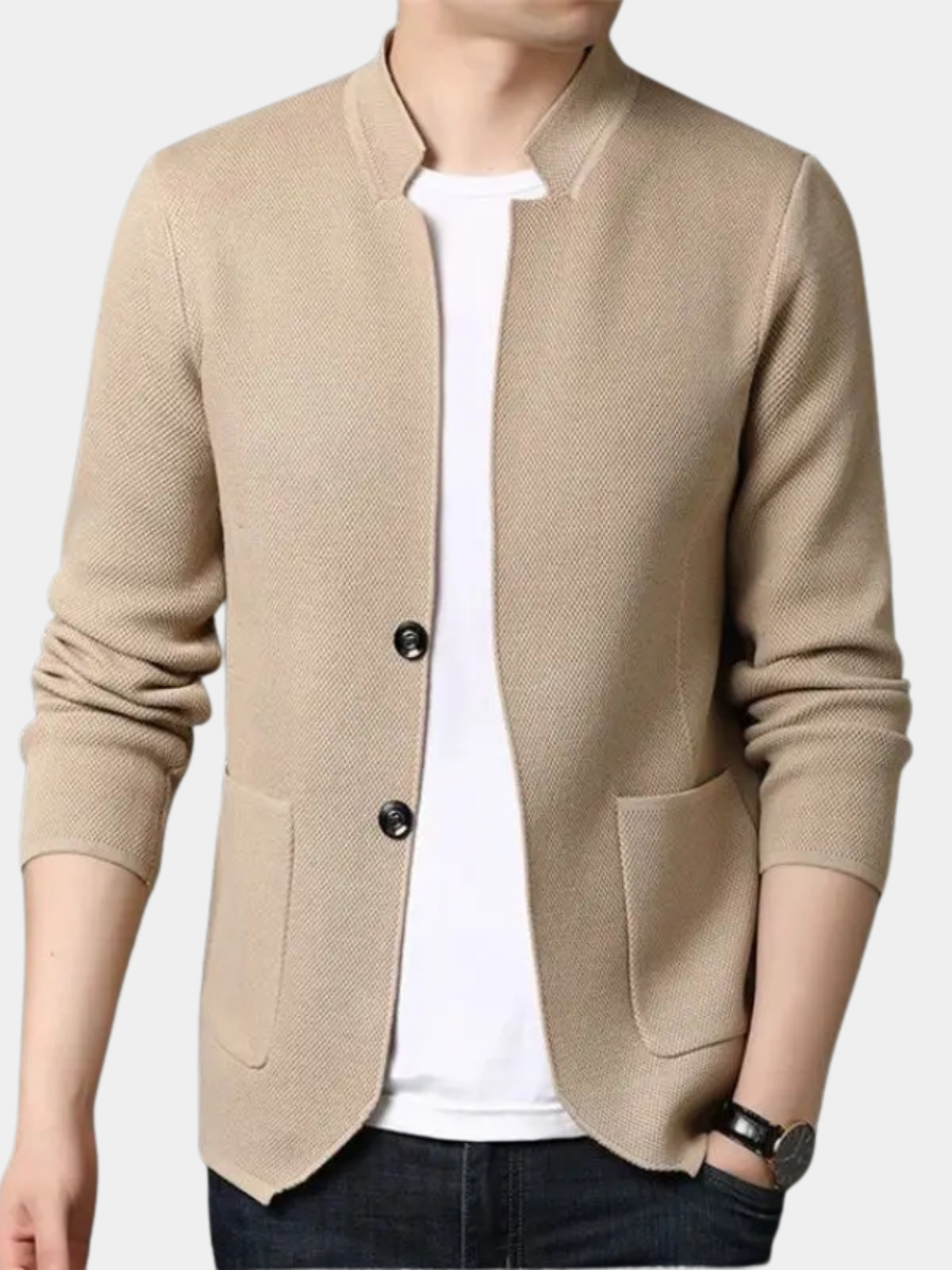 KNIT STAND COLLAR CARDIGAN FOR MEN