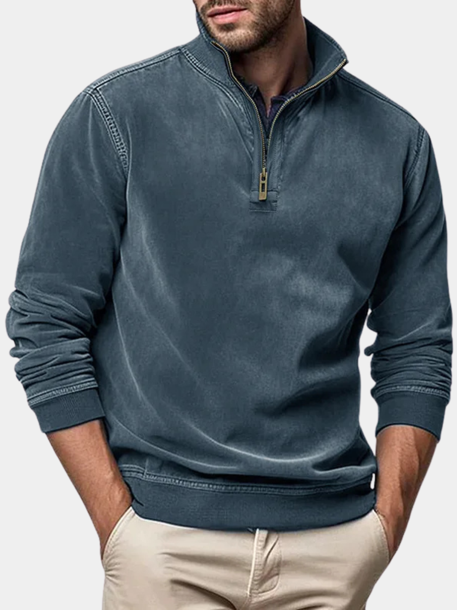 RAISED COLLAR ZIP SWEATER FOR MEN