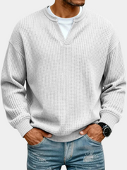 WAFFLE KNIT LONG SLEEVE SWEATER FOR MEN