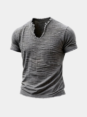 TEXTURED COTTON V-NECK SHIRT FOR MEN