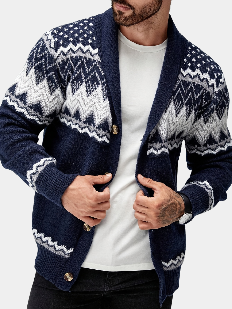 GEOMETRIC PATTERN CARDIGAN SWEATER FOR MEN