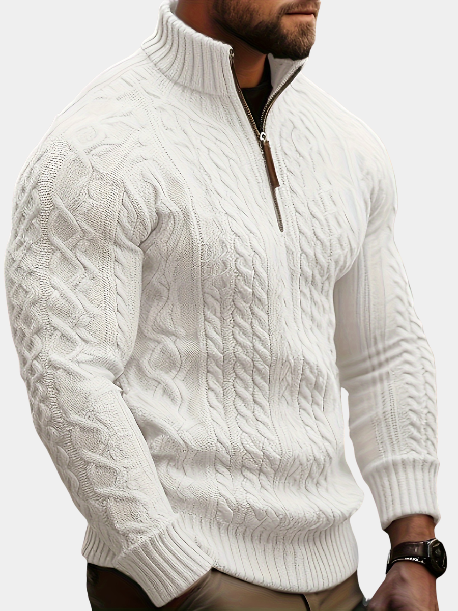 CABLE KNIT HALF ZIP SWEATER FOR MEN