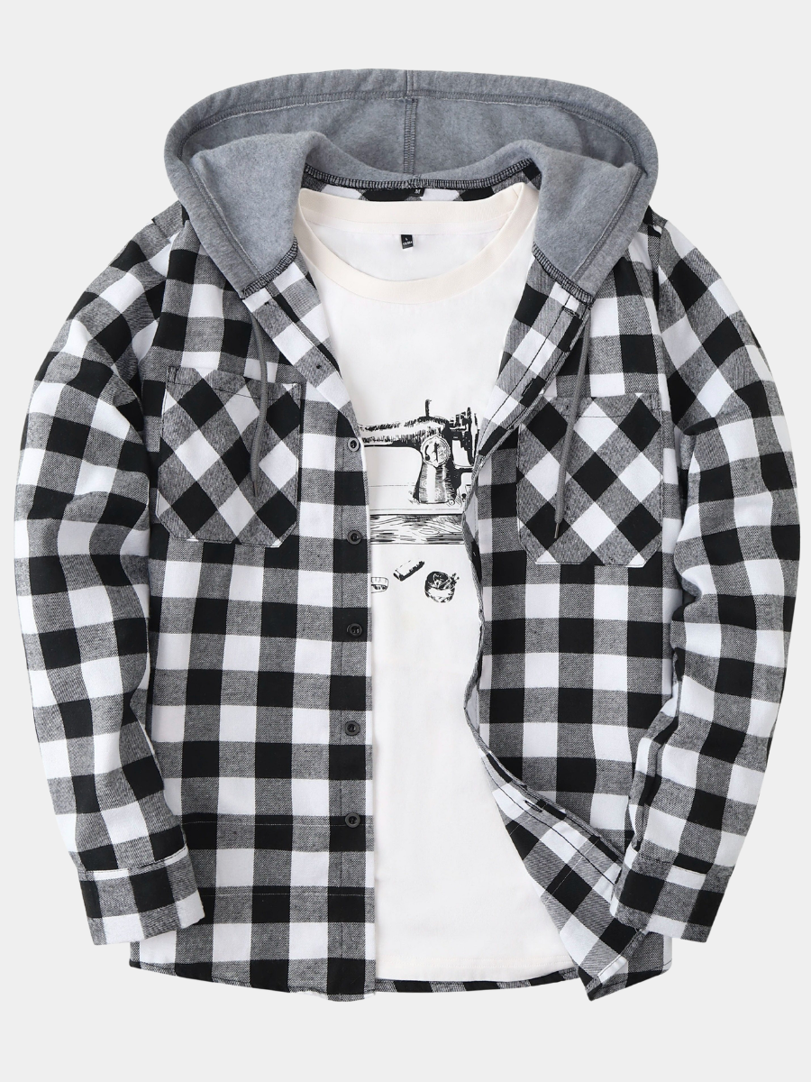 PLAID HOODED SHIRT FOR MEN