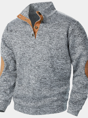 STAND COLLAR BUTTON KNIT SWEATSHIRT FOR MEN
