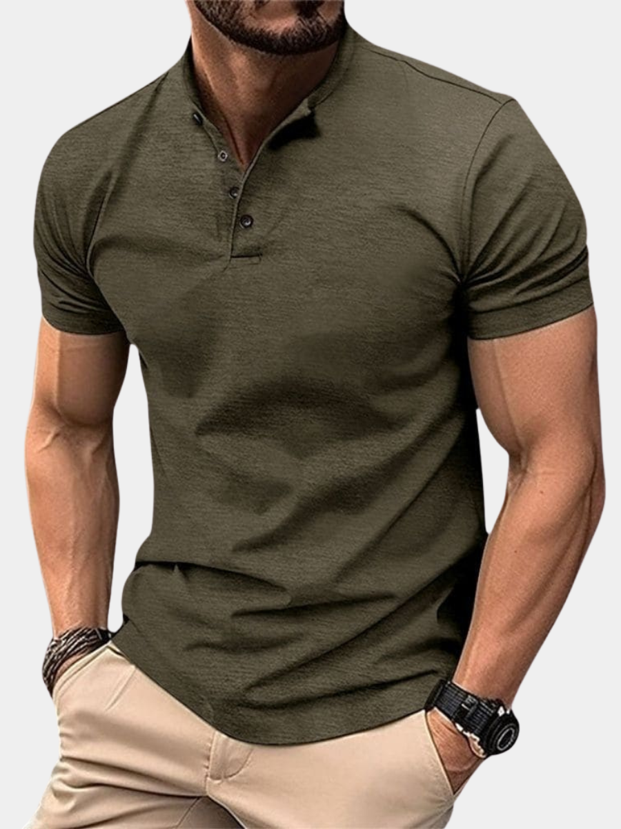 TEXTURED BUTTON PLACKET POLO SHIRT FOR MEN
