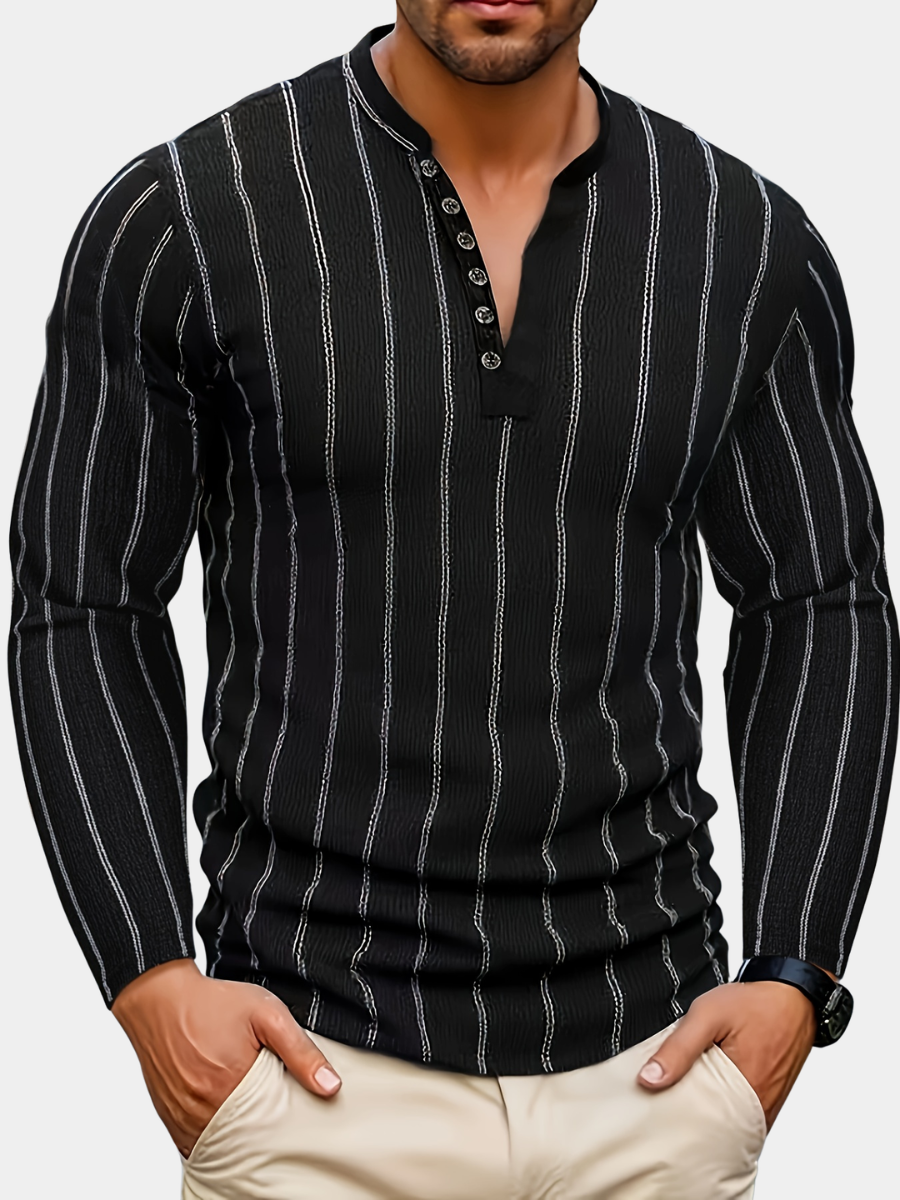 STRIPED KNIT HENLEY FOR MEN