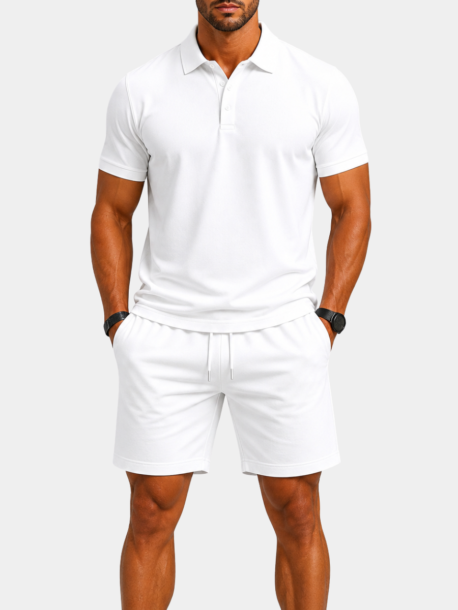 RIBBED POLO SHORTS SET FOR MEN
