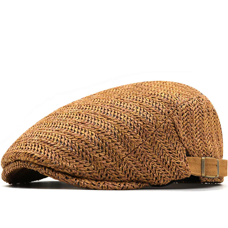 WOVEN STRAW FLAT CAP FOR MEN