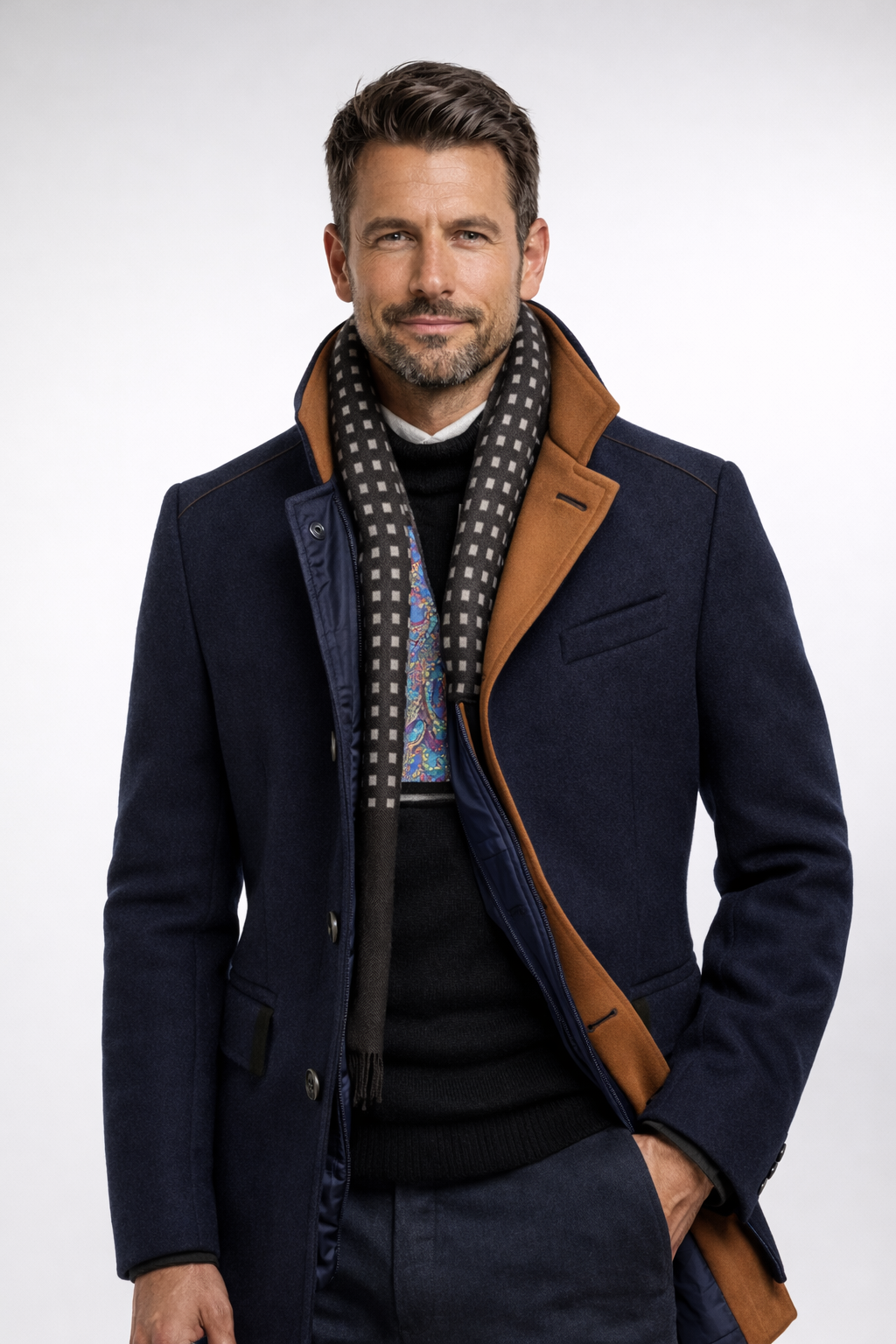 COLORBLOCK WOOL OVERCOAT FOR MEN