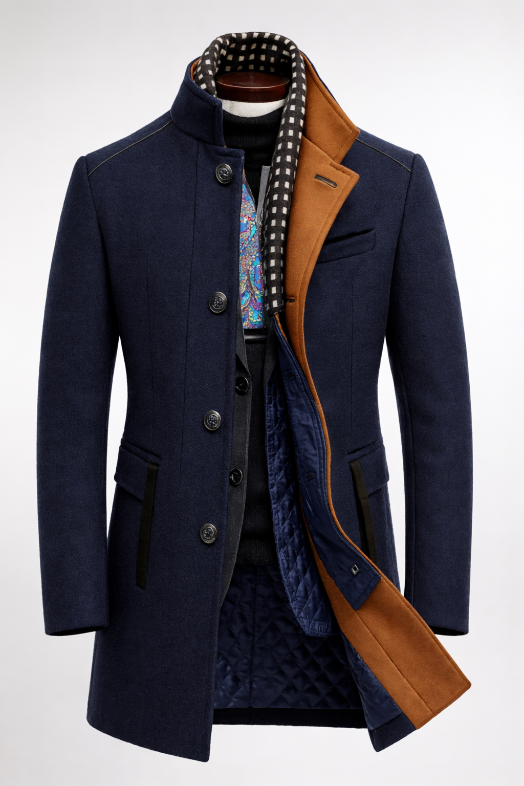 COLORBLOCK WOOL OVERCOAT FOR MEN