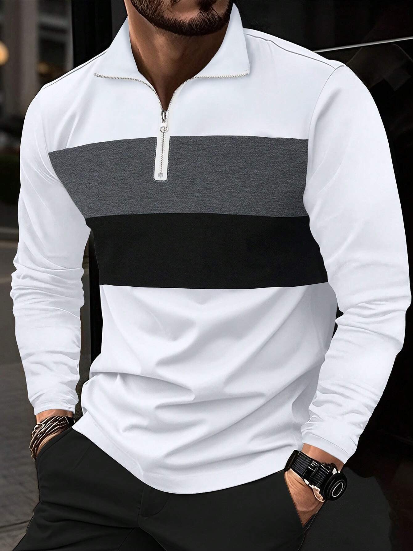 COLOR BLOCK ZIP SHIRT FOR MEN