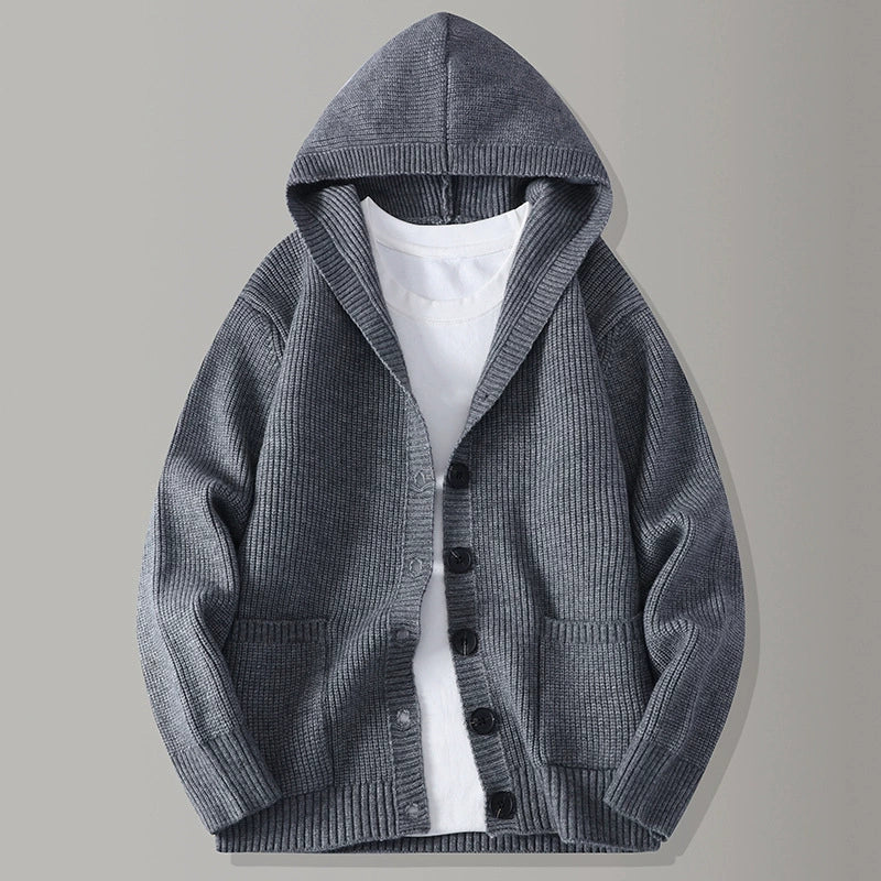 HOODED TEXTURED CARDIGAN FOR MEN