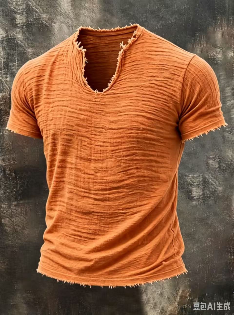 TEXTURED V-NECK T-SHIRT FOR MEN