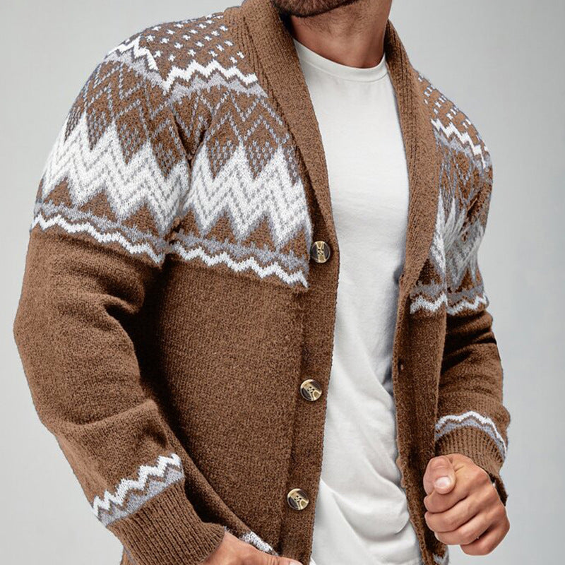 GEOMETRIC PATTERN CARDIGAN SWEATER FOR MEN