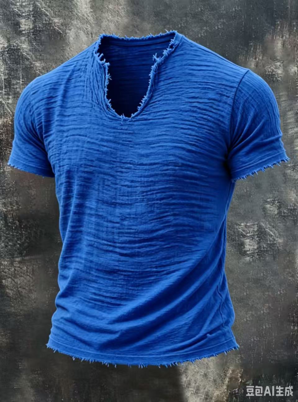 TEXTURED V-NECK T-SHIRT FOR MEN