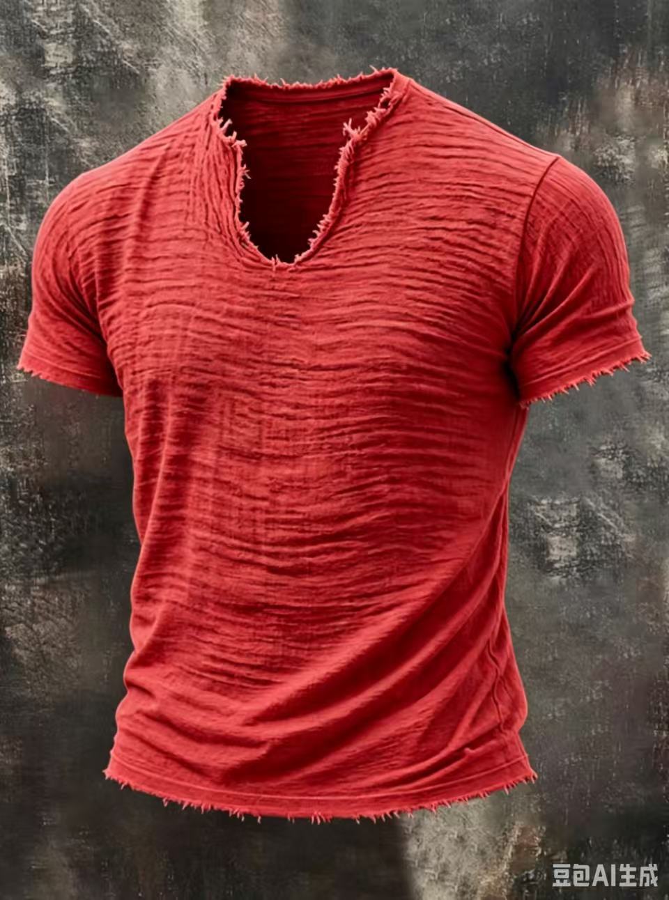 TEXTURED V-NECK T-SHIRT FOR MEN