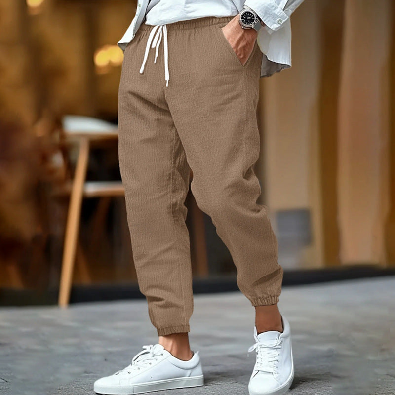 HIGH WAIST LINEN TROUSERS FOR MEN