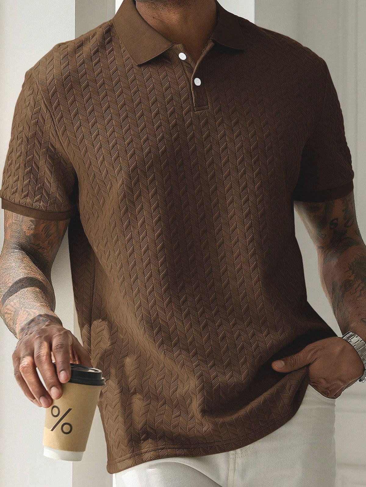 ZIGZAG KNIT POLO SHIRT FOR MEN