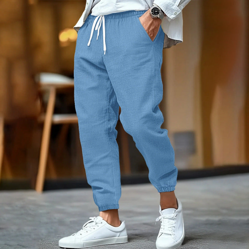 HIGH WAIST LINEN TROUSERS FOR MEN