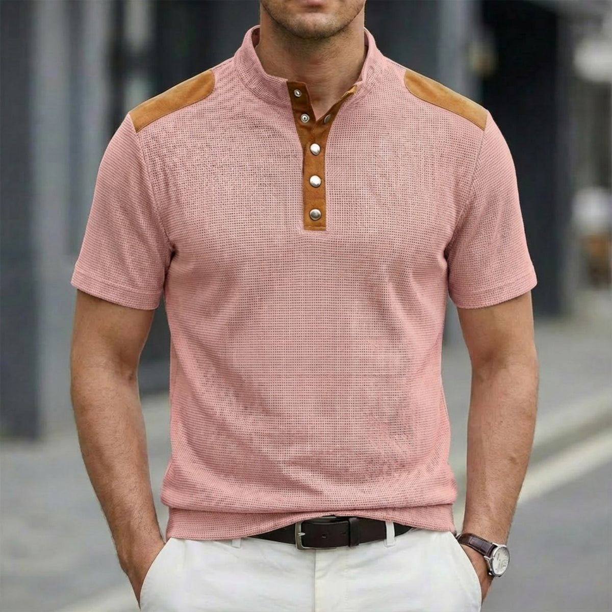 CONTRAST PANEL HENLEY SHIRT FOR MEN