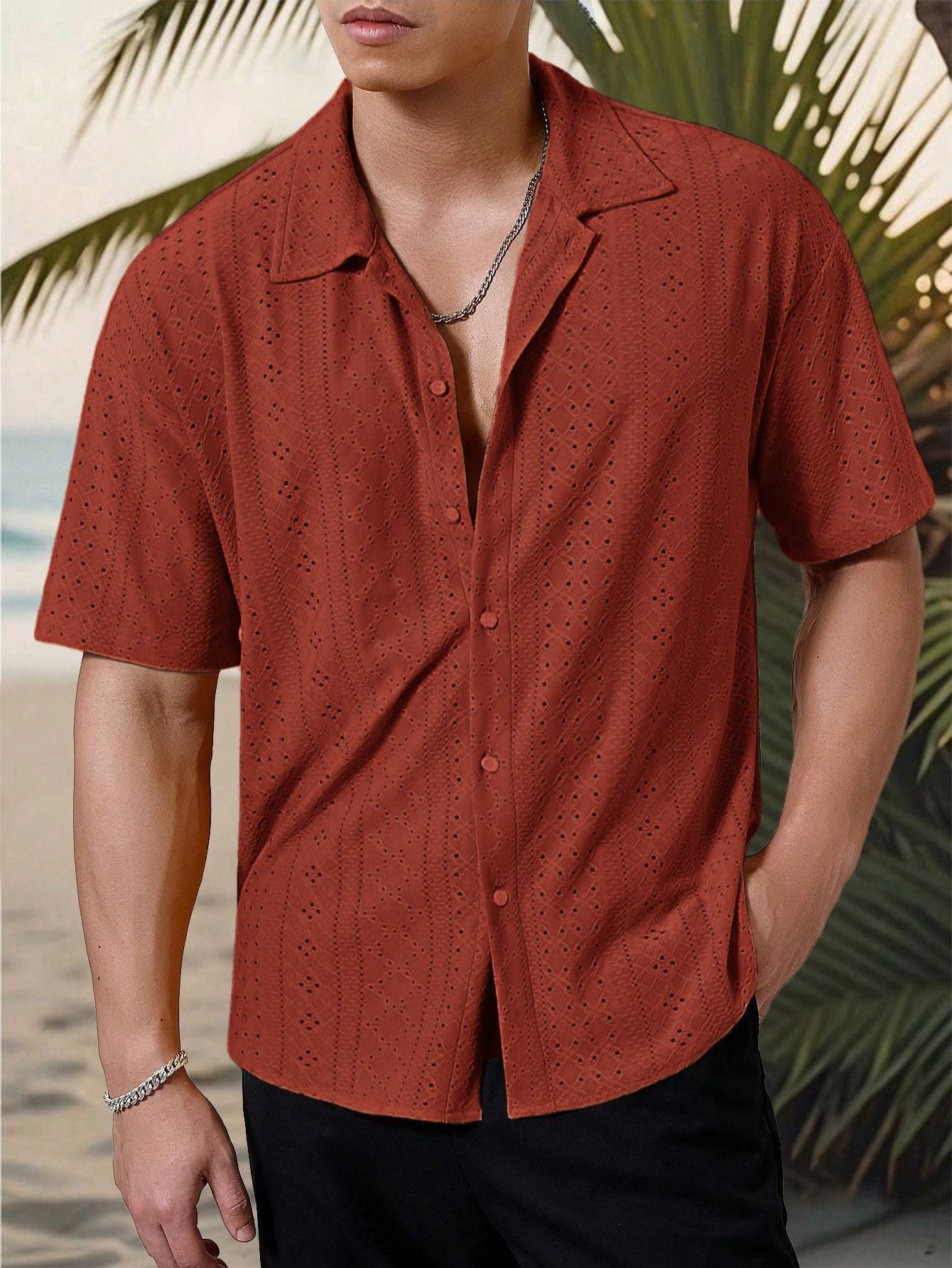 TEXTURED LAPEL SHIRT FOR MEN