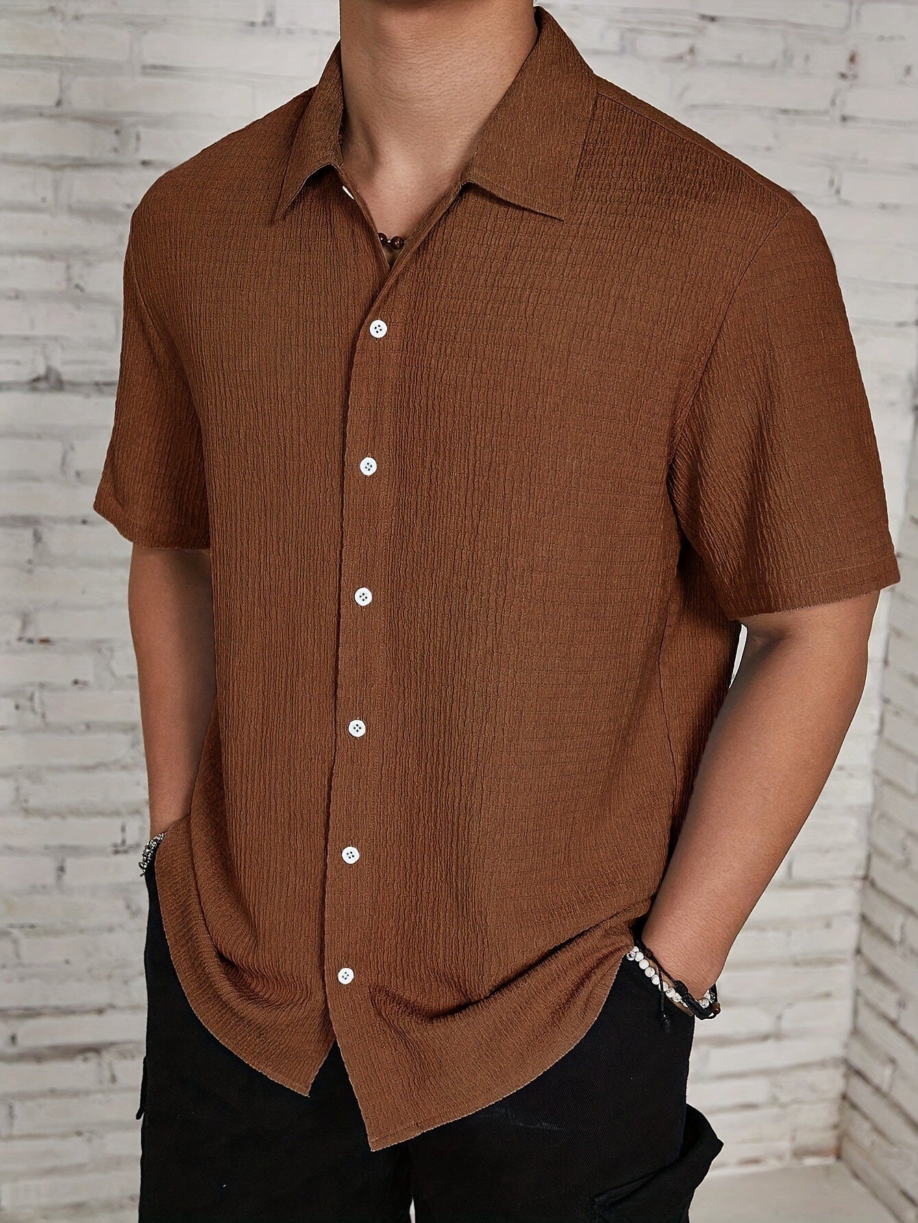 TEXTURED CUBAN SHIRT FOR MEN