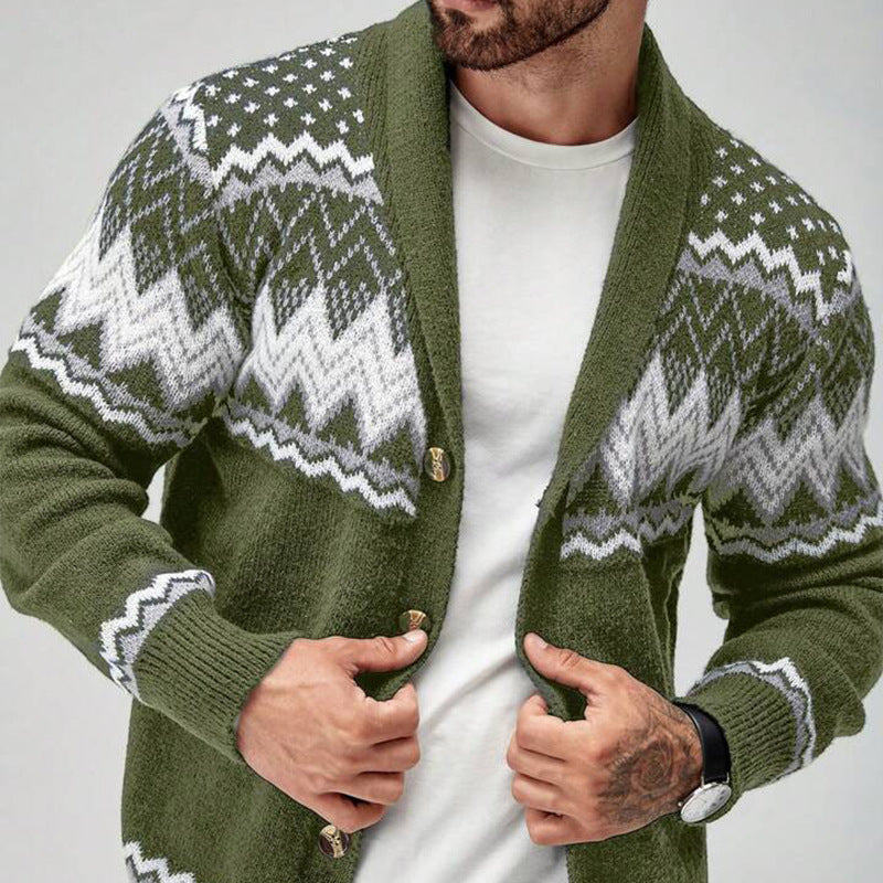 GEOMETRIC PATTERN CARDIGAN SWEATER FOR MEN