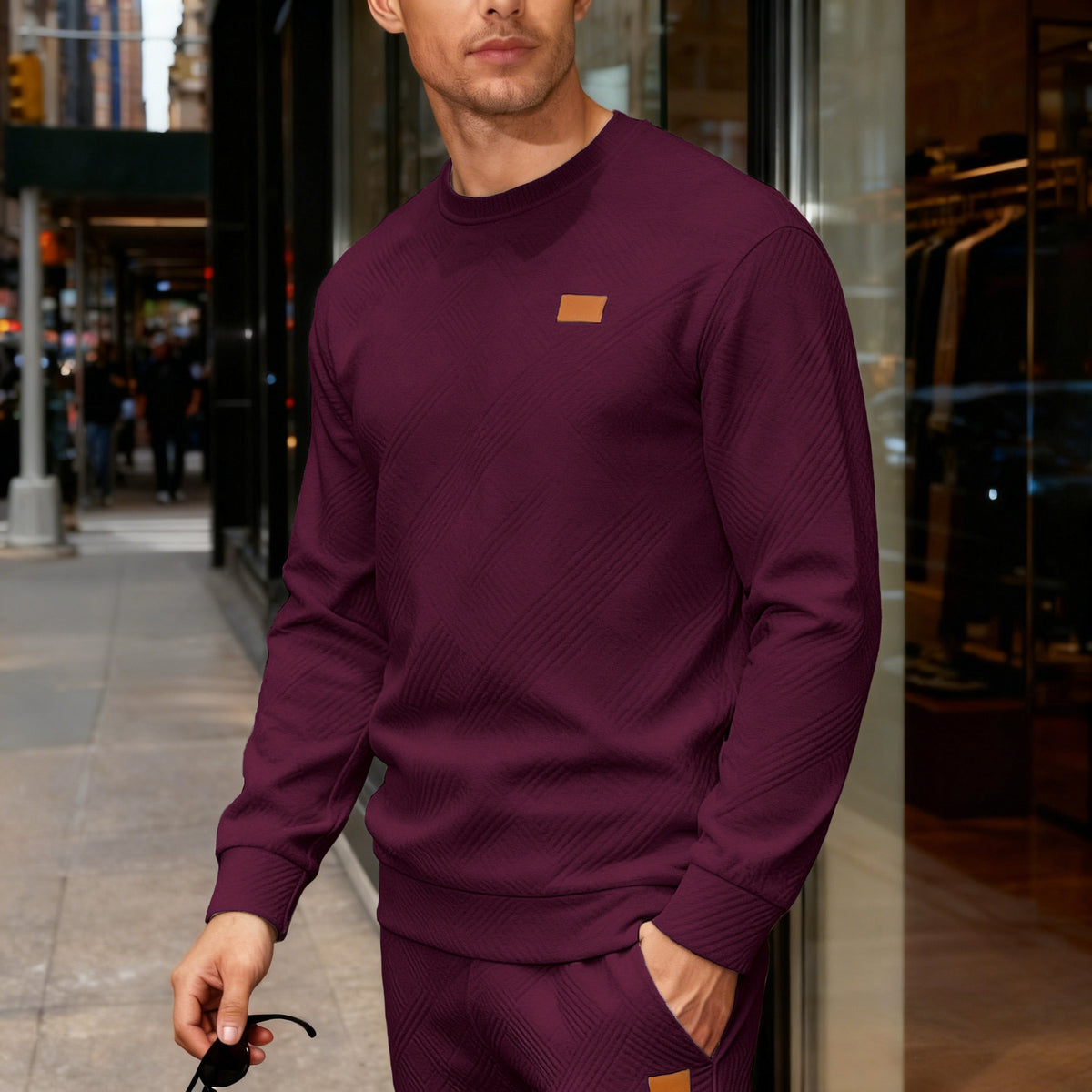 GEOMETRIC JACQUARD CREW NECK SWEATSHIRT FOR MEN