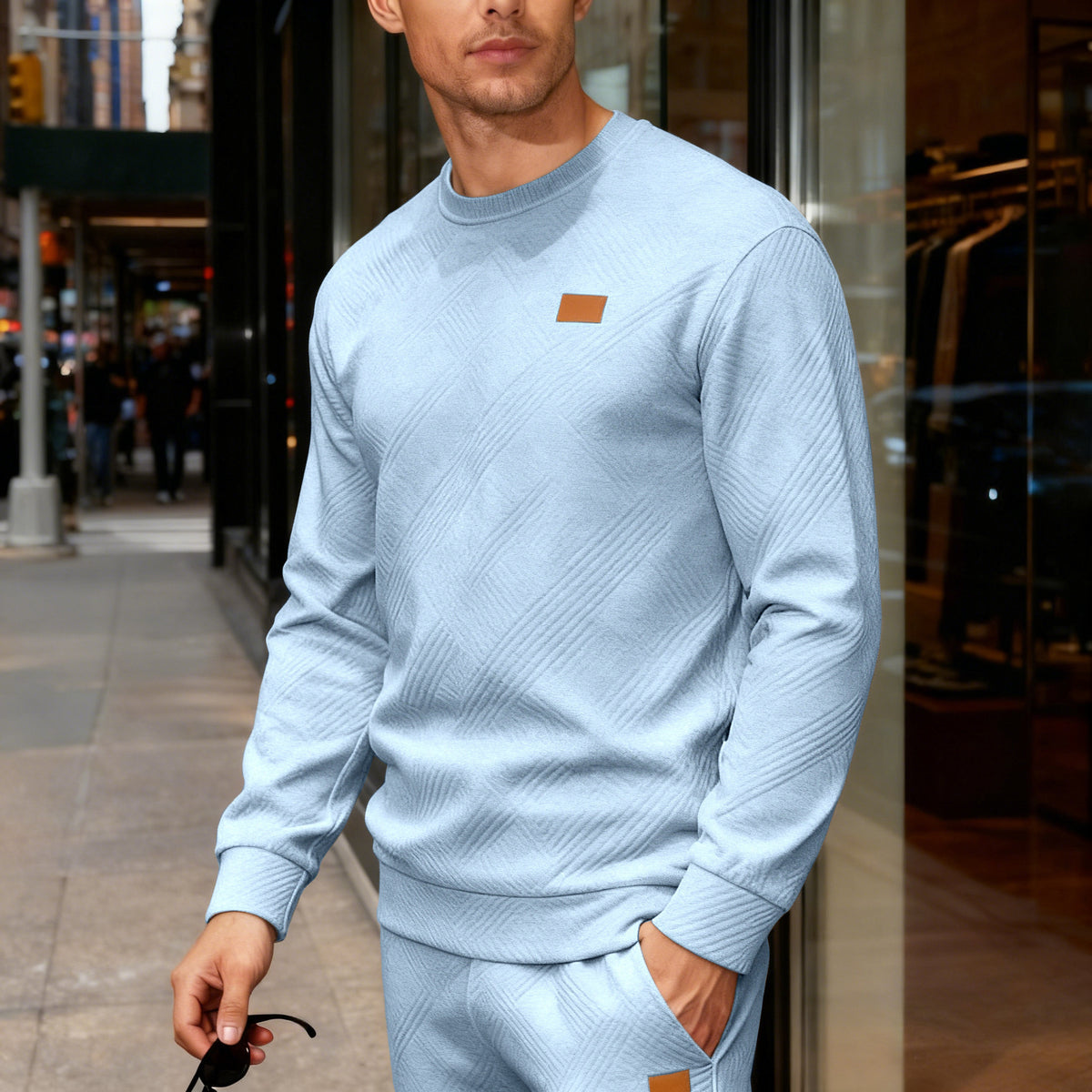 GEOMETRIC JACQUARD CREW NECK SWEATSHIRT FOR MEN