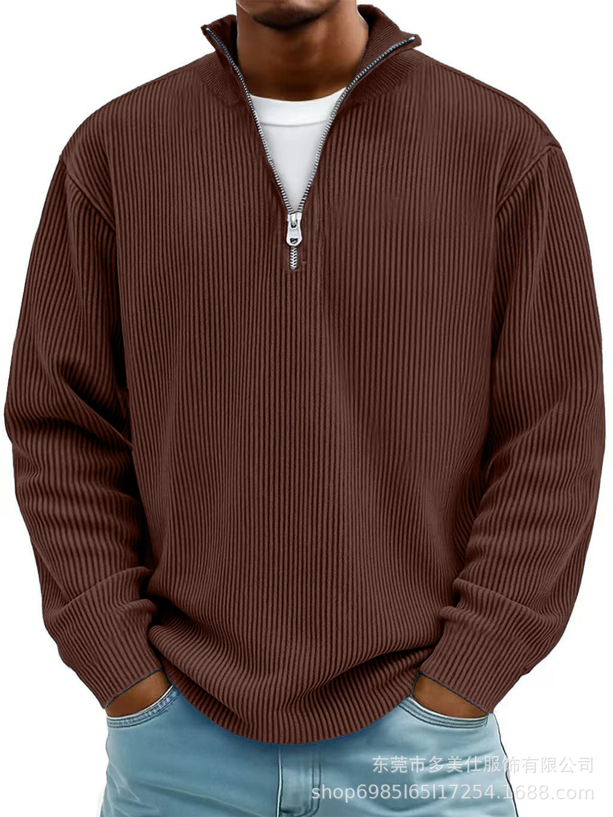 RIBBED ZIP NECK JUMPER FOR MEN
