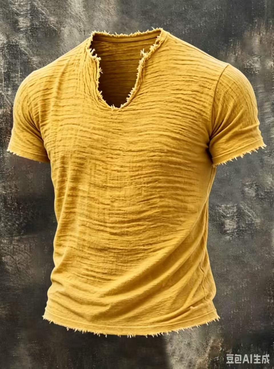 TEXTURED V-NECK T-SHIRT FOR MEN