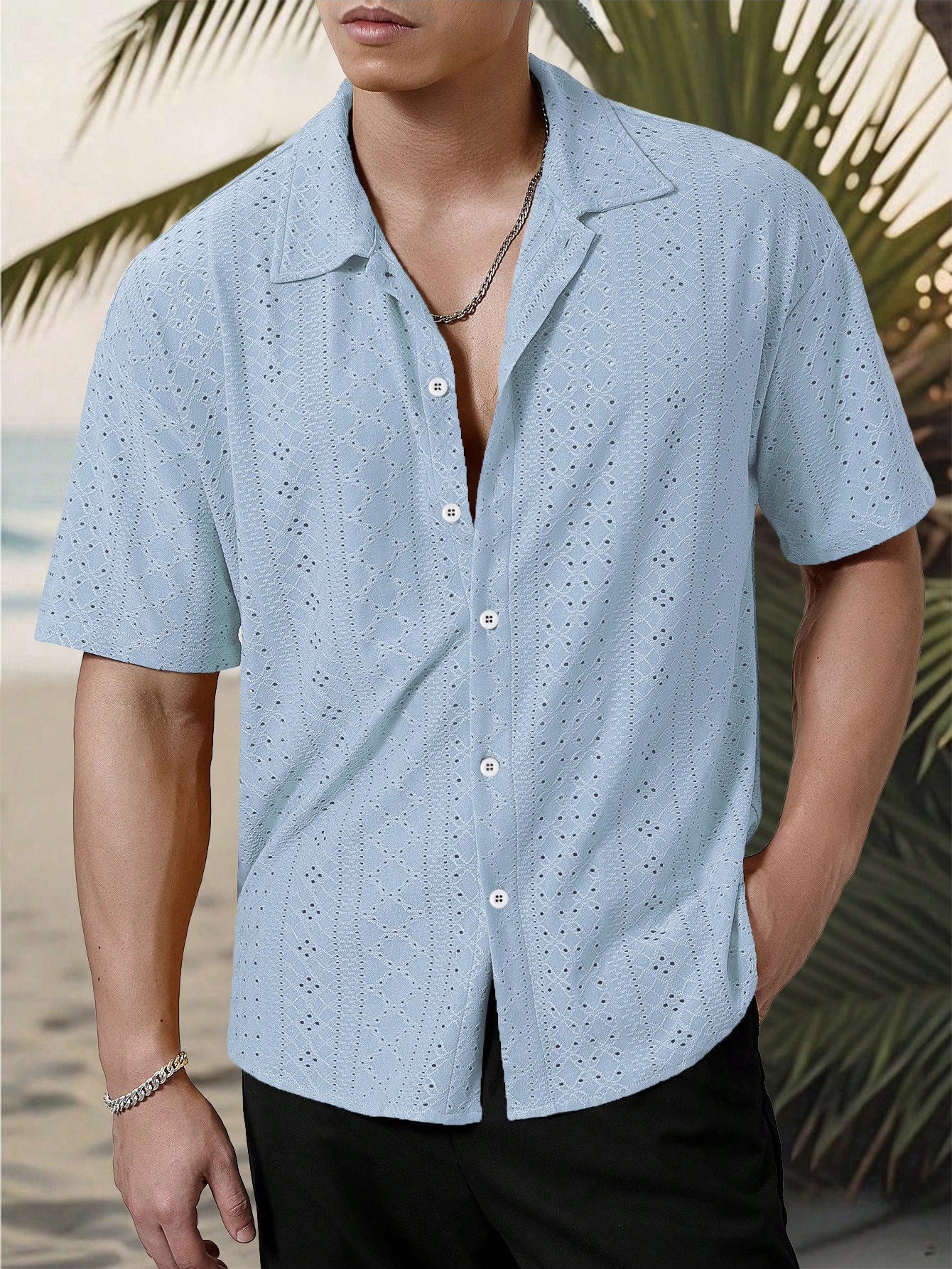 TEXTURED LAPEL SHIRT FOR MEN