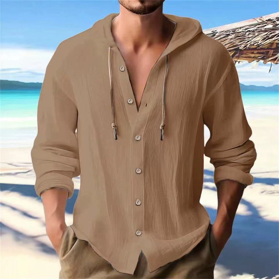 HOODED LINEN SHIRT FOR MEN
