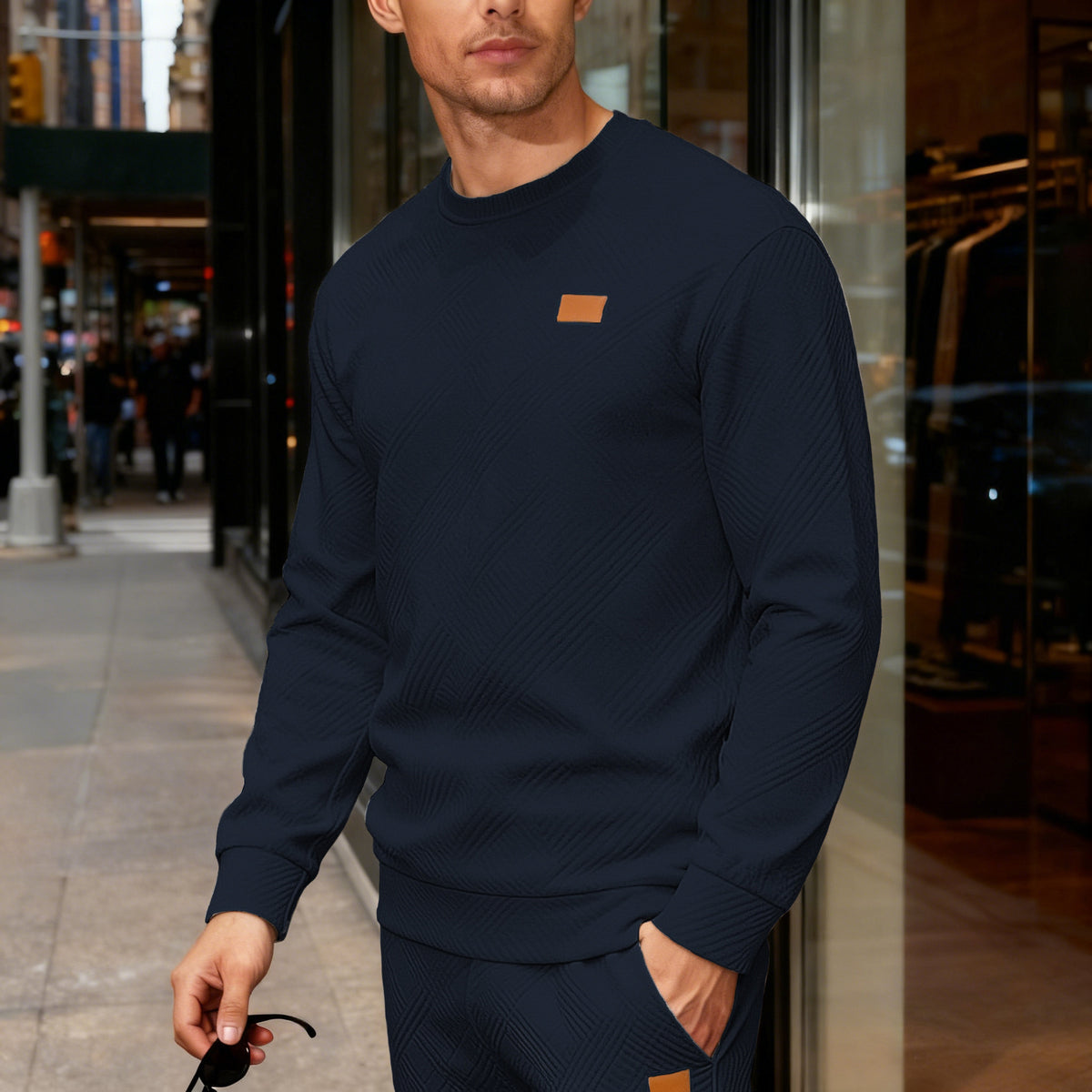 GEOMETRIC JACQUARD CREW NECK SWEATSHIRT FOR MEN