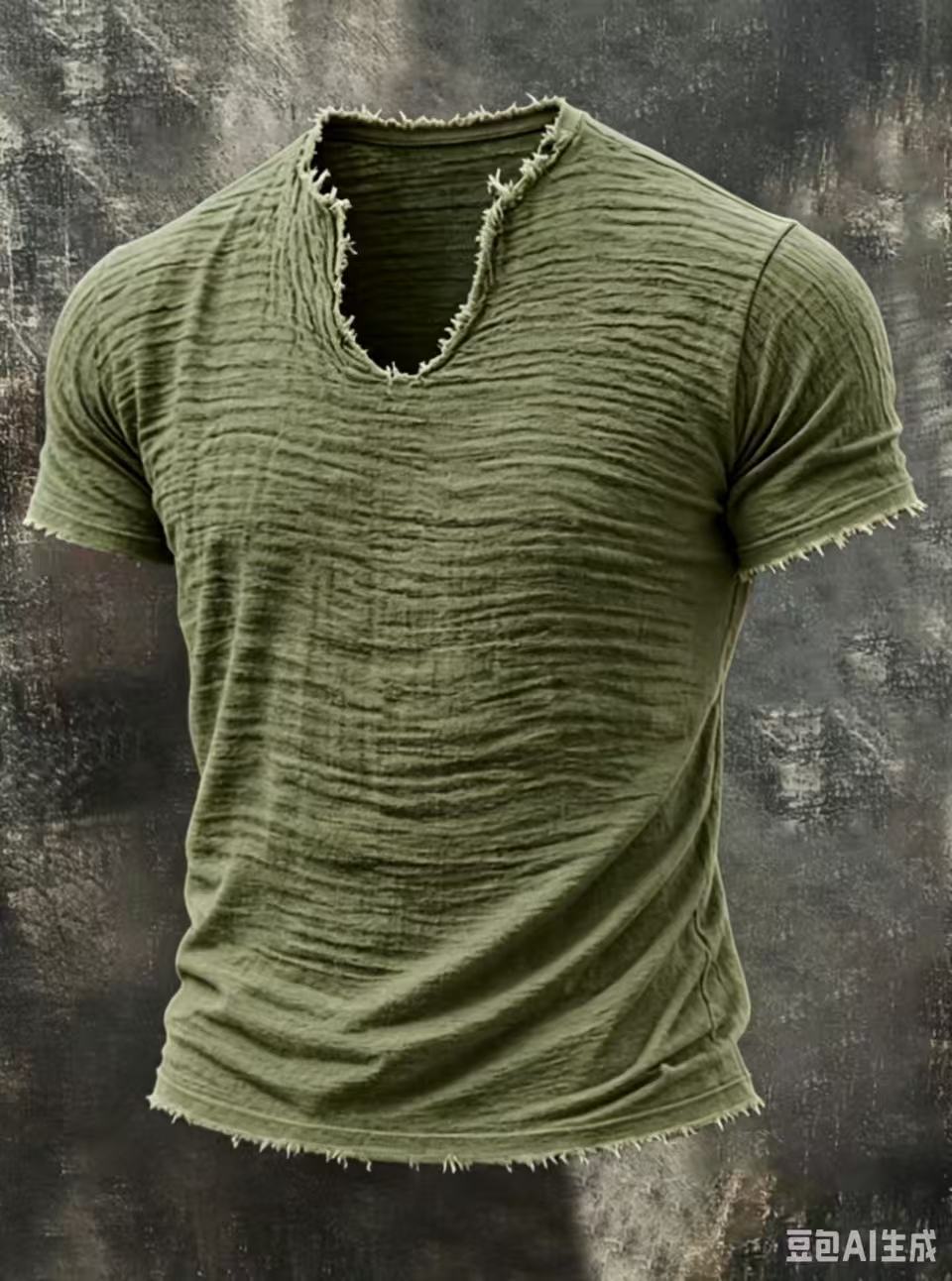 TEXTURED V-NECK T-SHIRT FOR MEN