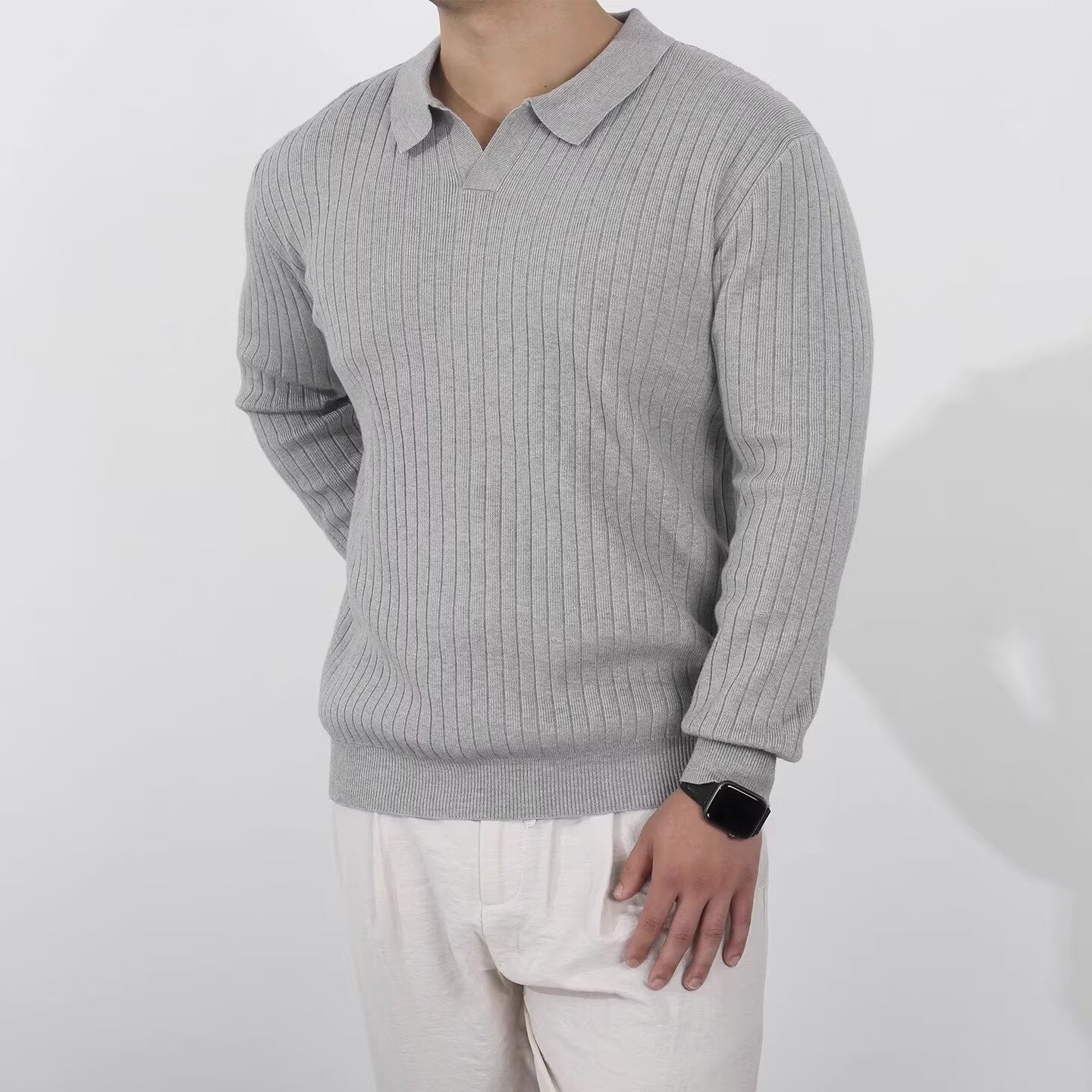 LAPEL RIB KNIT SHIRT FOR MEN