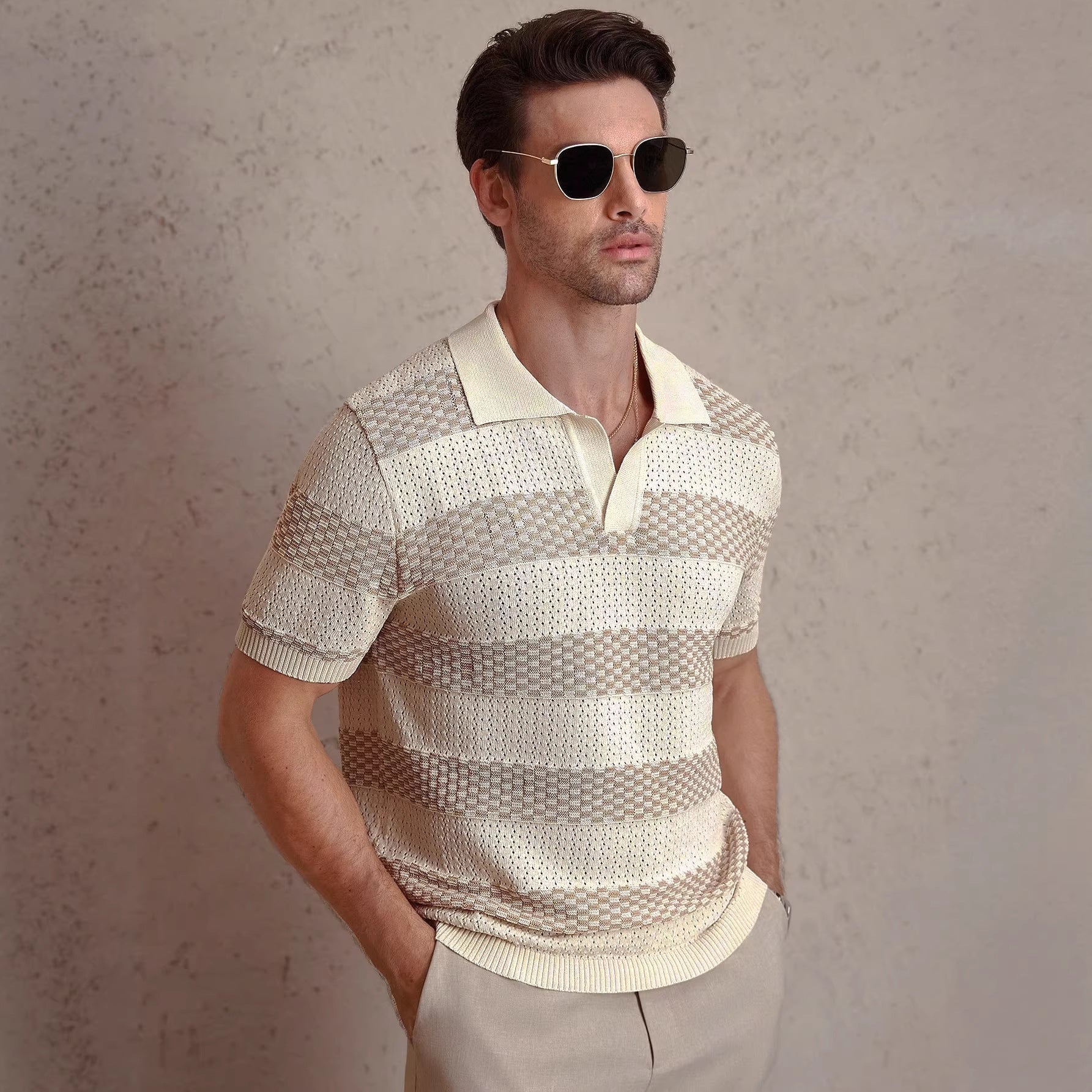 TEXTURED KNIT POLO FOR MEN