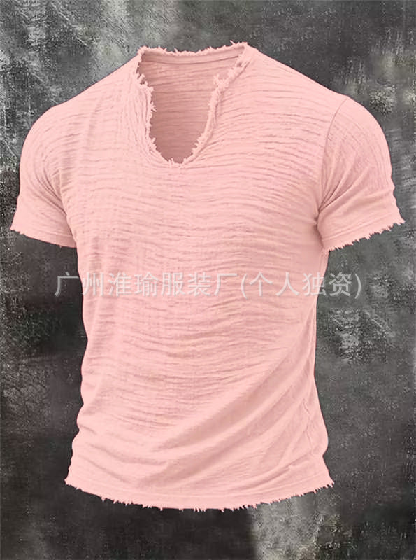 TEXTURED COTTON V-NECK SHIRT FOR MEN