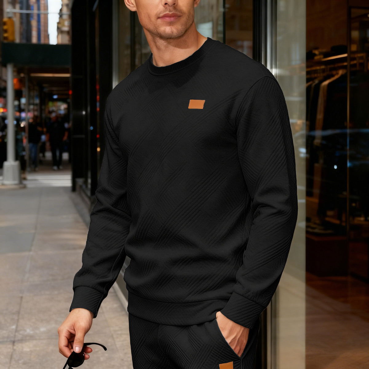 GEOMETRIC JACQUARD CREW NECK SWEATSHIRT FOR MEN