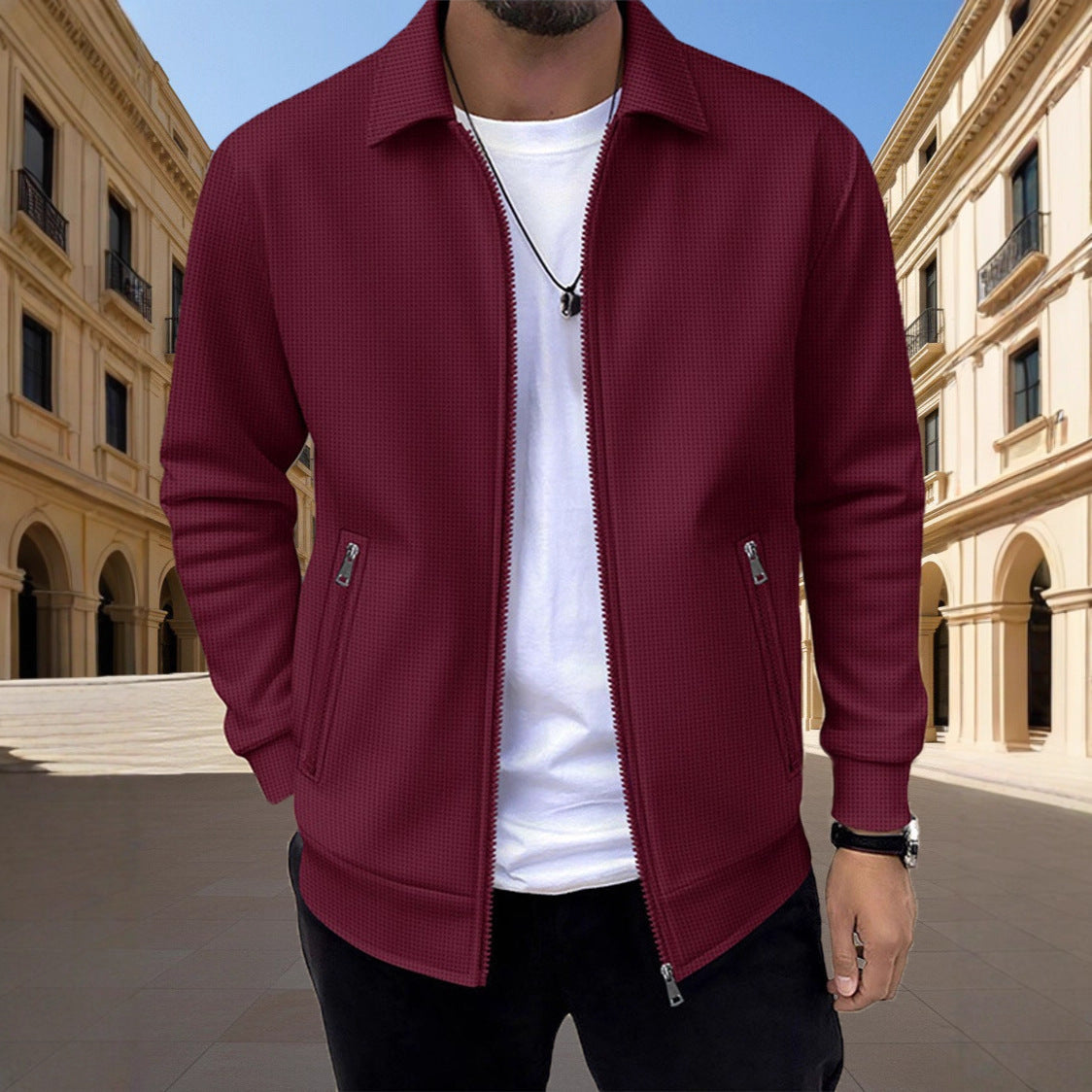 TEXTURED ZIP VEST FOR MEN