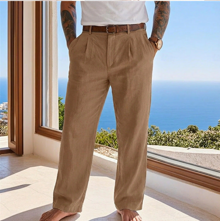 WOVEN LINEN TROUSERS FOR MEN