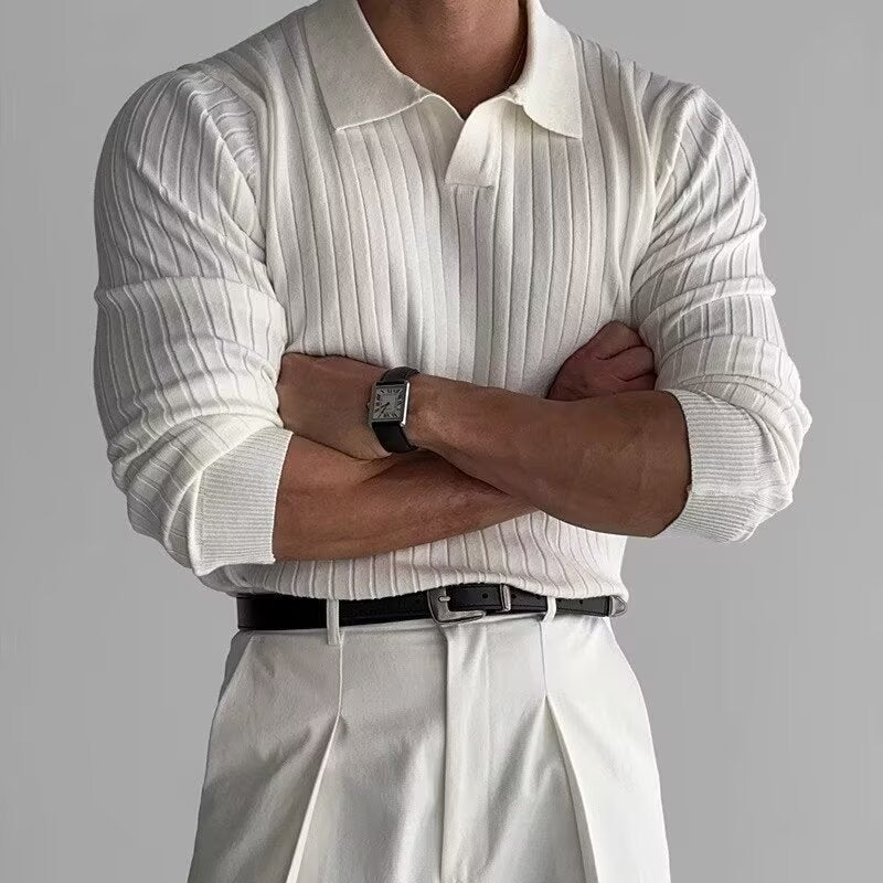 LAPEL RIB KNIT SHIRT FOR MEN