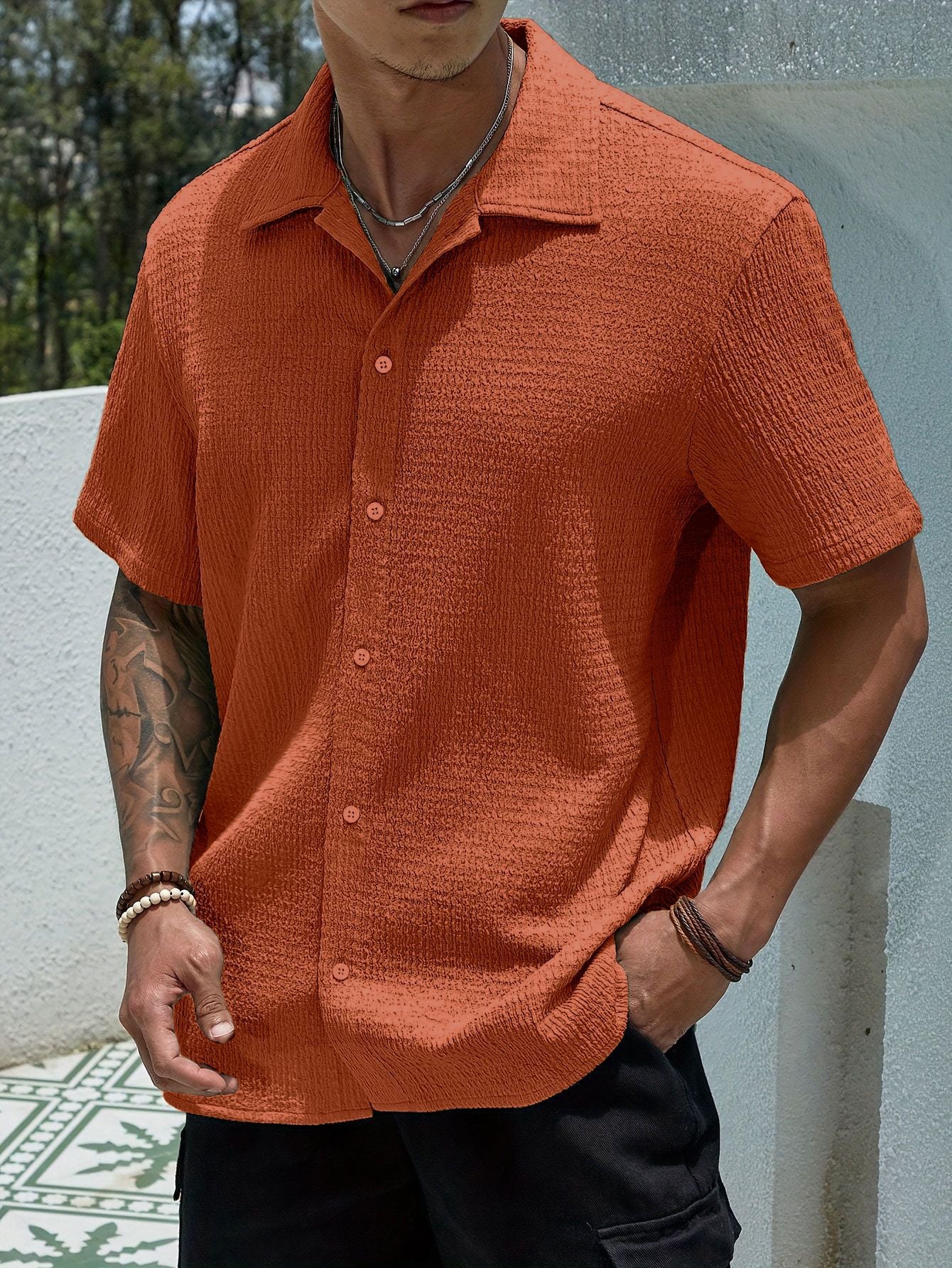 TEXTURED CUBAN SHIRT FOR MEN