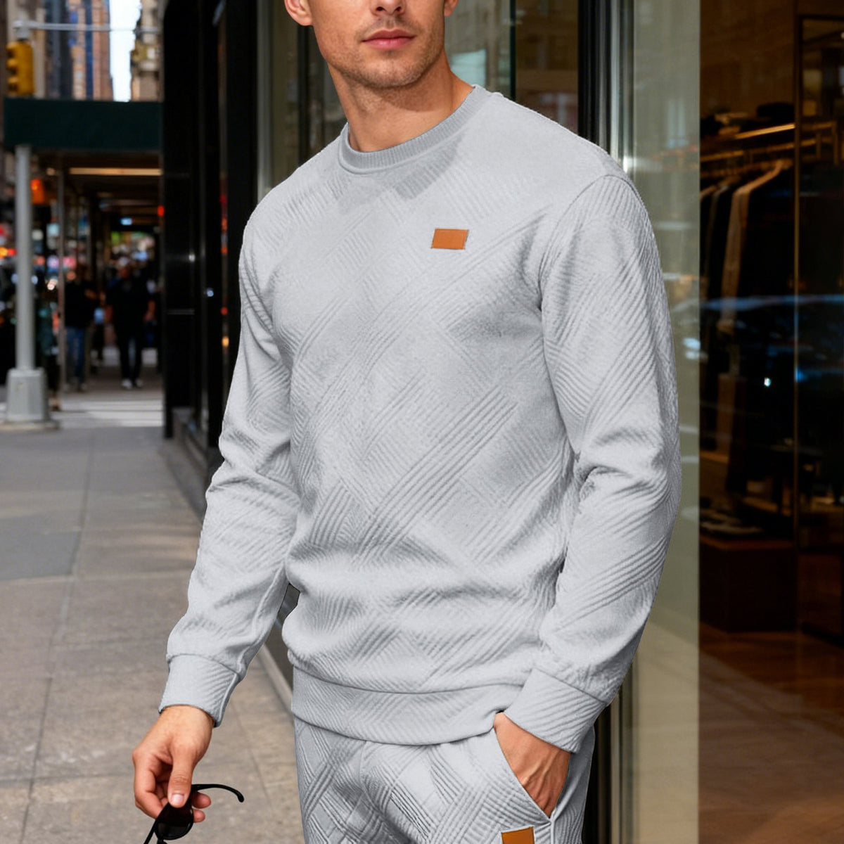 GEOMETRIC JACQUARD CREW NECK SWEATSHIRT FOR MEN