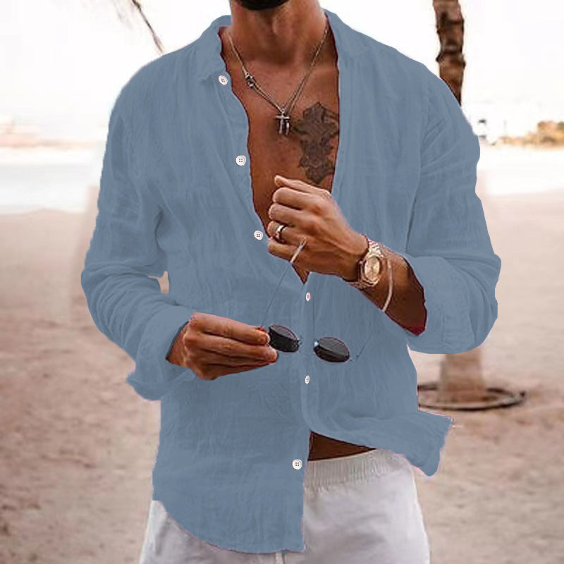 OPEN COLLAR COTTON SHIRT FOR MEN