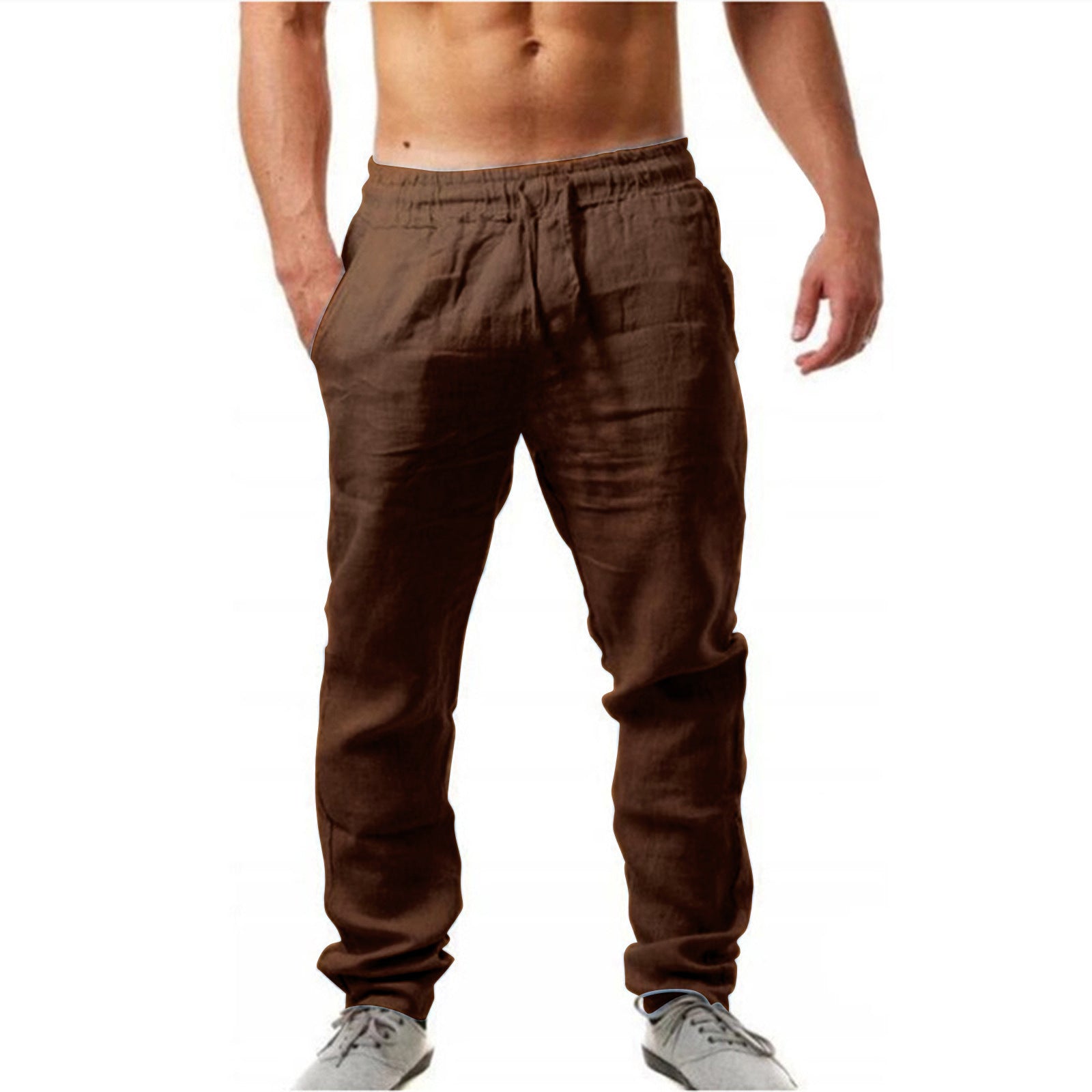 DRAWSTRING LINEN TROUSERS FOR MEN